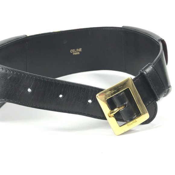 CELINE Wide Belt with Scarf Pattern Waist Bag Leather Silk Women's Black - Picture 12 of 12